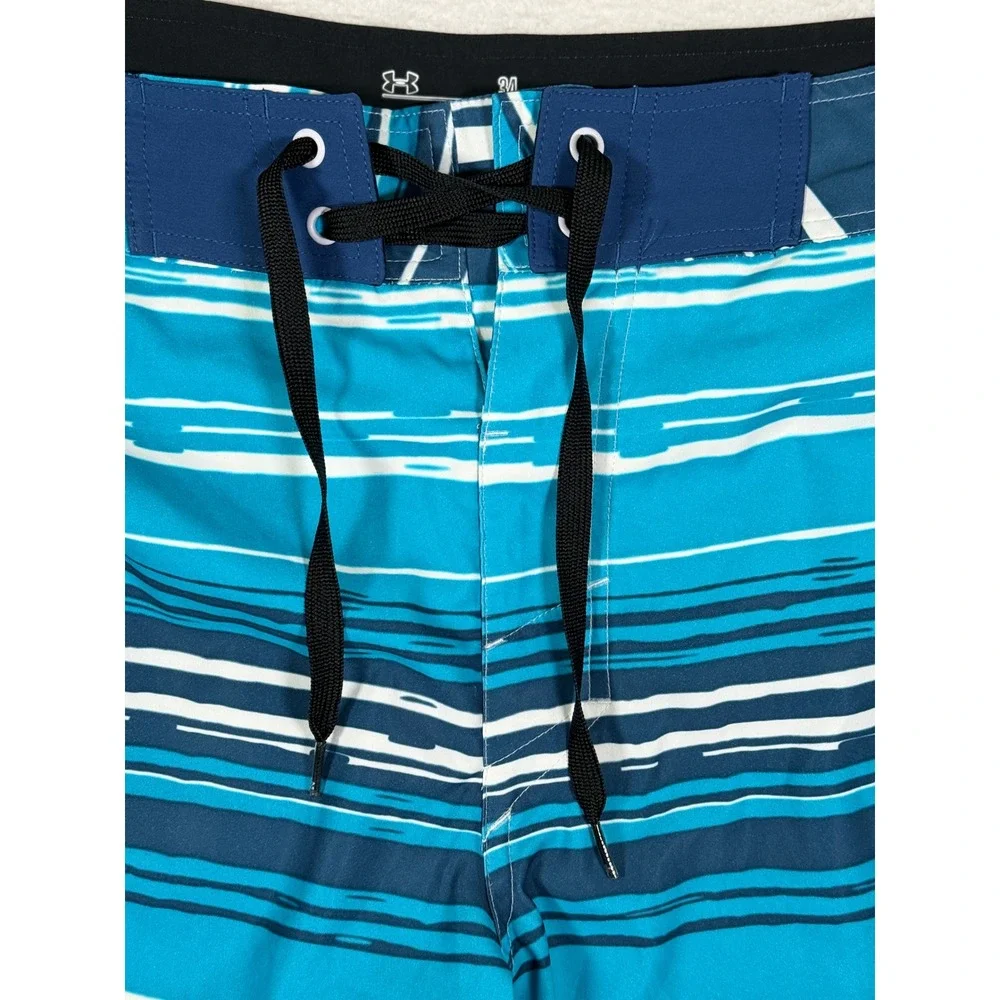 Under Armour Mens Board Shorts HeatGear Swim Trunks Blue Striped Size 34 Tie